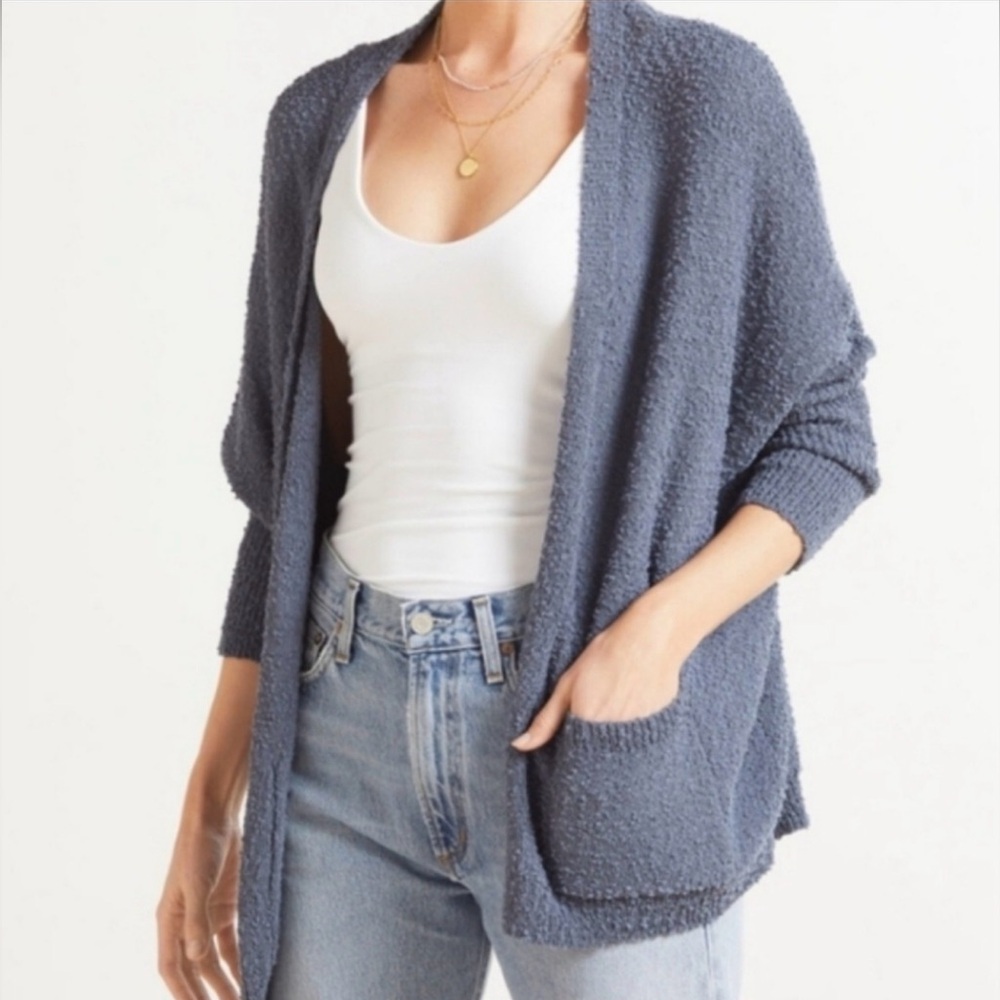 EVEREVE Open-Front Textured Cardigan Slate Blue Medium